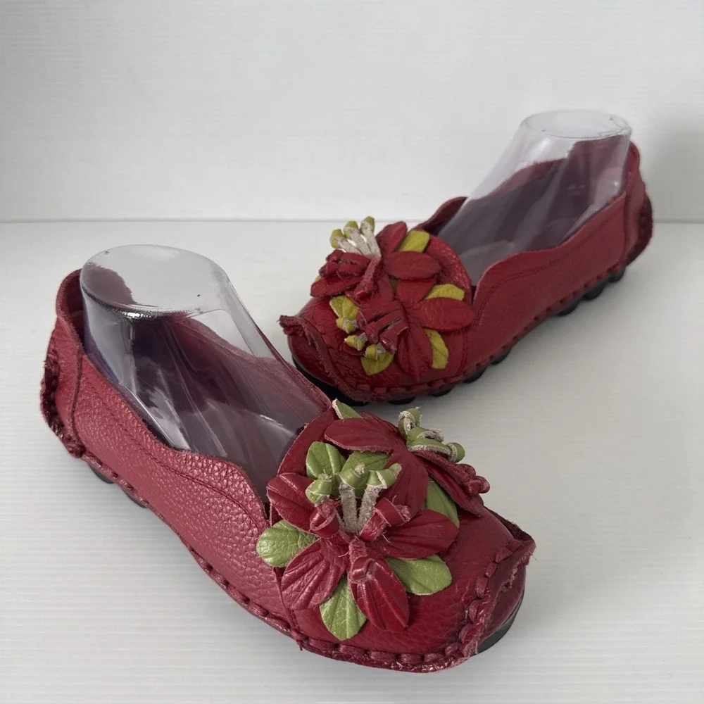 Socofy Platform Slip On Leather Loafer Red Womens 9 Handmade Shoes 255 Artsy